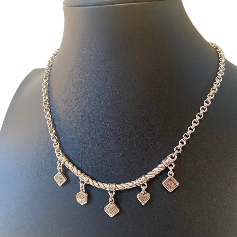 Brighton Silver Toned Bar Charm Necklace. 6 Double Sided Charms in all.